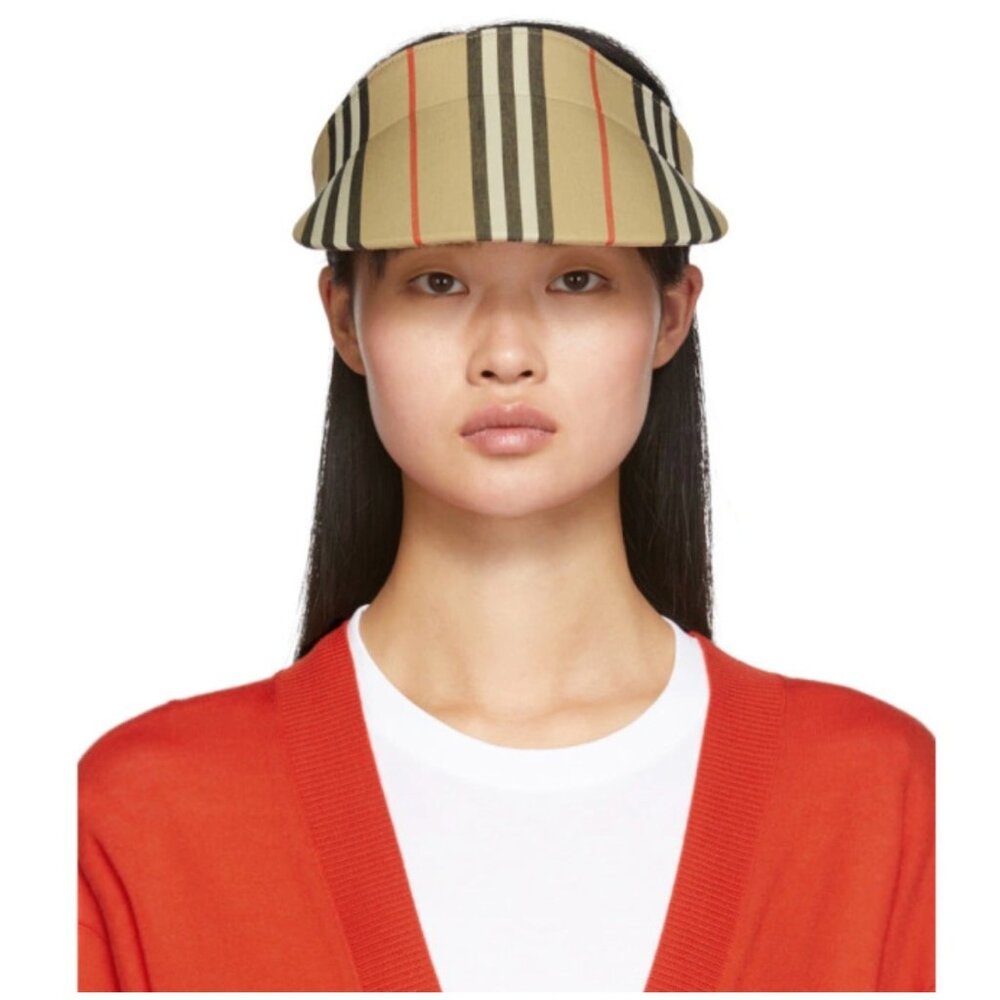 Burberry Beige Stripe Elastic Visor